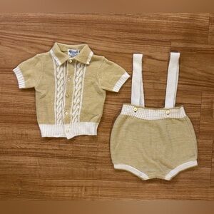 Vintage| Huntingdon Mills Inc.| Boys Knitted Matching Set| Tan/White| EC| 18Mos|